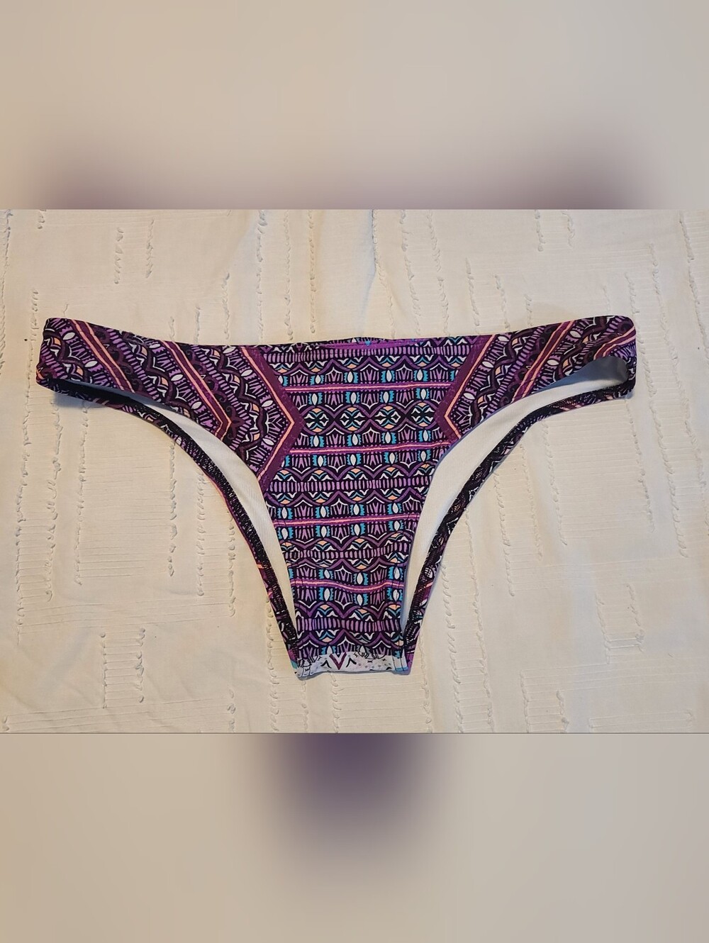Jenny Penny Women's Purple/Blue Geometric Aztec Tribal Stretch Bikini Bottom L